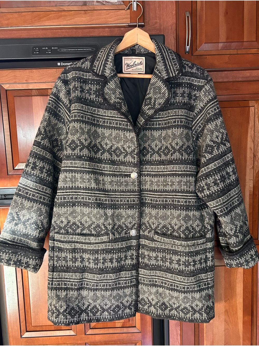 VINTAGE 80s/90s Woolrich Southwestern Aztec Wool Blend Blanket Chore Coat, SZ M